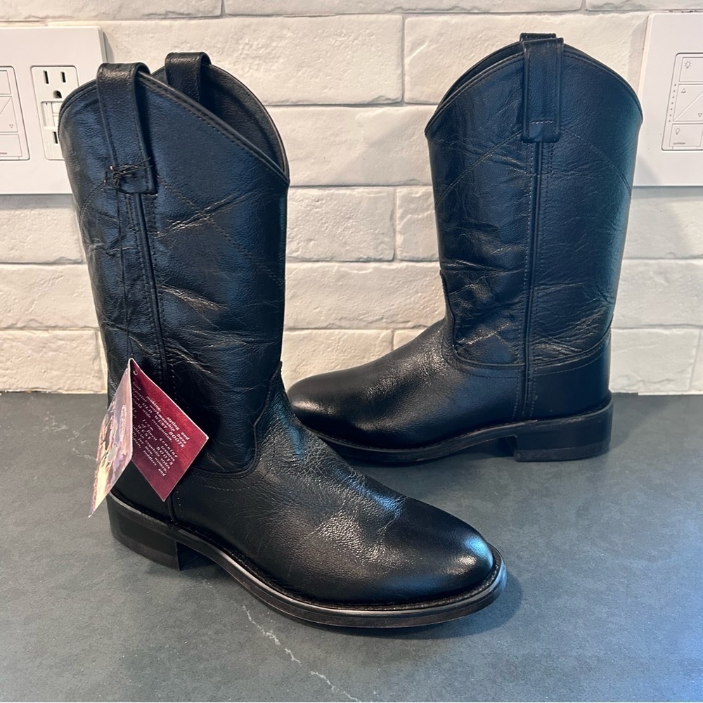 Old West sz 6 Black Heeled Leather Roper cowgirl Boots